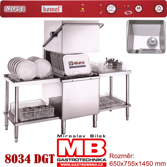 Myčka korbová 8034DGT KOMEL 6,2kW s vypouštěním odpadní vody samospádem 8034DGT 6,2kW