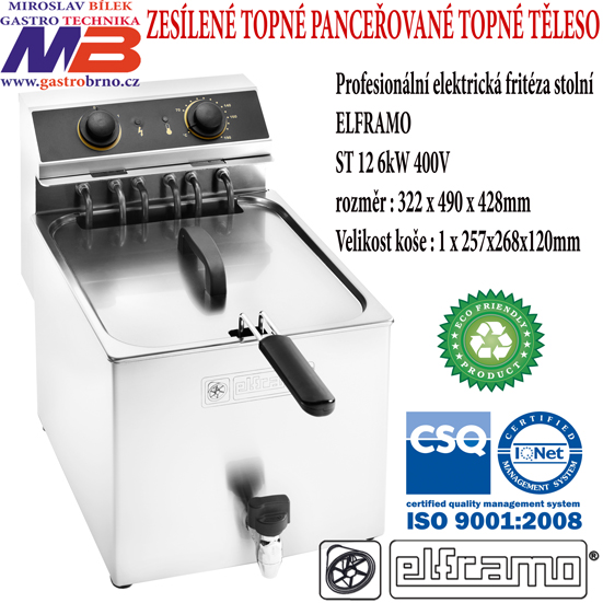 Stolní elktrická fritéza ST12 6kW 400V 11,5 liru oleje Stolní fritéza ST12 6kW 400V 11,5 liru oleje