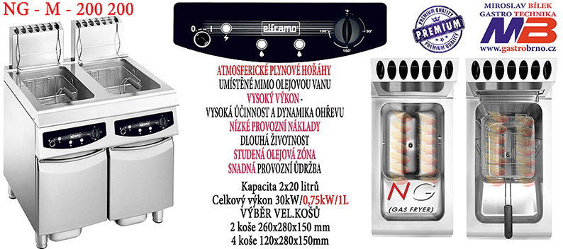 Plynová fritéza NGM 200 200 2x20 litrů 30kW