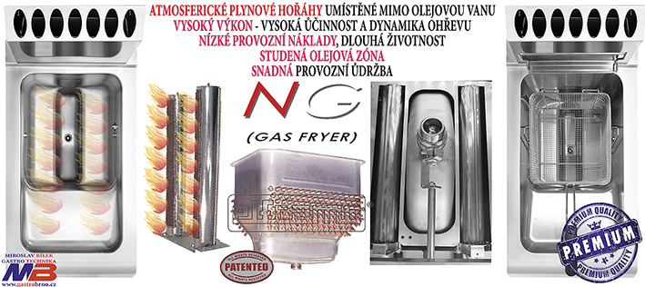 Plynové fritézy NGS a NGM patentovaný ohřev atmosferické hořáky