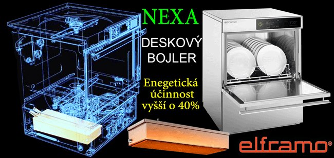 Profi myčka sklenic a nádobí U500 NEXA® vybavená originální konstrukcí bojleru Myčka sklenic U500 NEXA univerzální myčka U500 NEXA