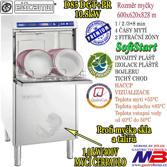 Profi myčka sklenic - myčka nádobi D85DGT s oplachovým čerpadlem PR Profi mycka skla D85DGT mycka nadobi D85 DGT PR