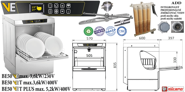 Profesionální myčky sklenic a talířů BE50VE BE50VE T BE50VE T PLUS 