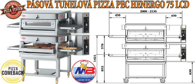 Dvoukomorová pásová pizza pec Henergo 75 HV LCD