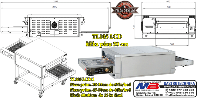 Pizza pec tunelová TL105LCD pásová pizza pec OEM